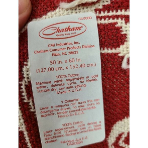 𝅺COTTON Classic By Chatham Jacquard Throw Blanket Red Santa Claus Print 50"X60" - Picture 7 of 7